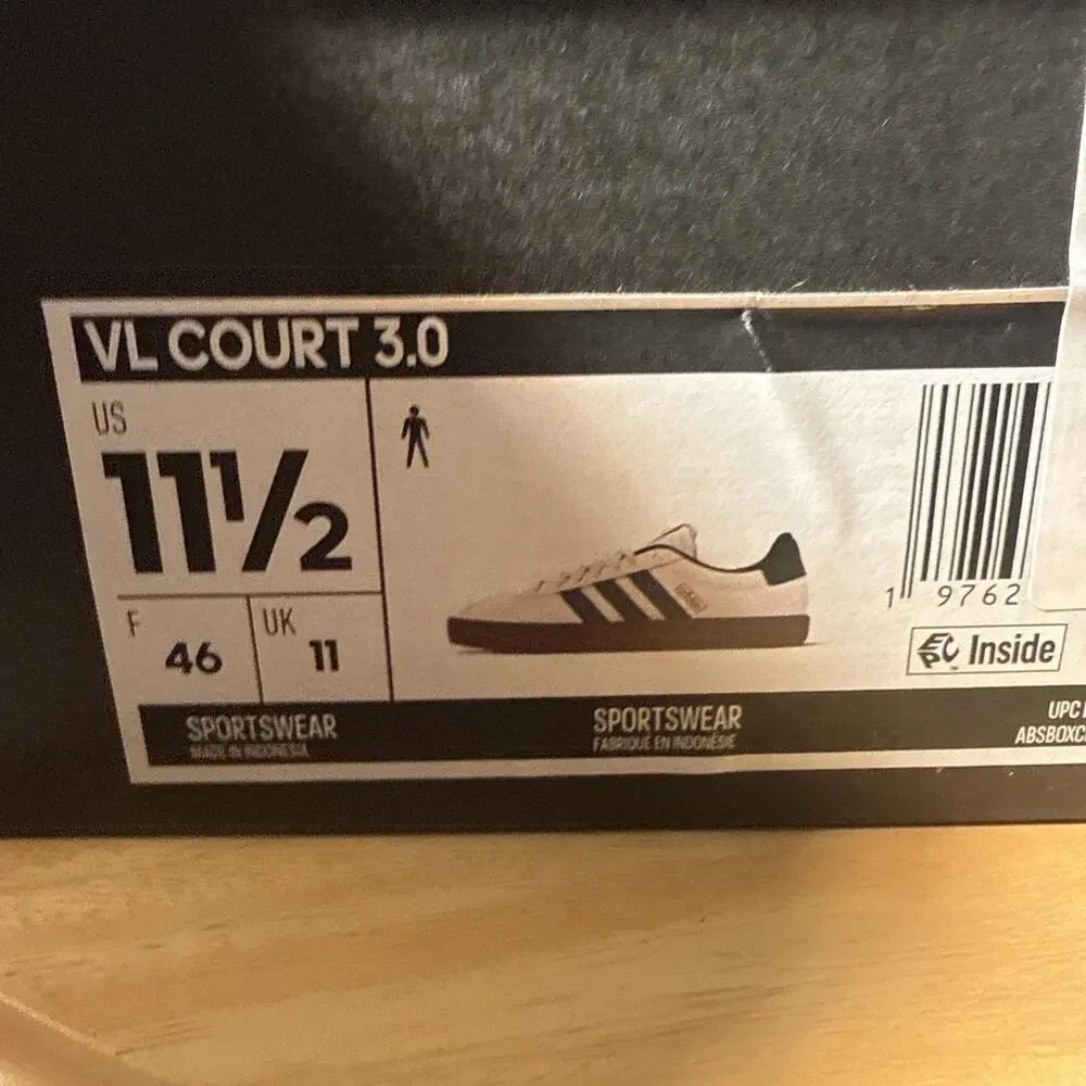 Adidas VL Court 3.0 Men's Size 11.5 White With Hunter Green Accent Streetwear